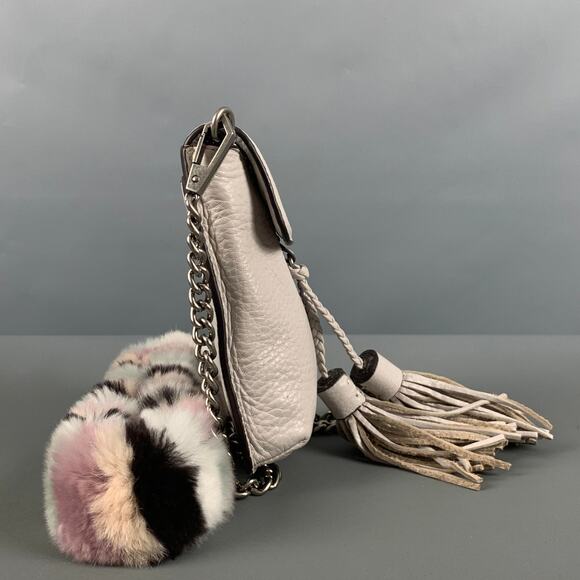 REBECCA MINKOFF Grey Rabbit Fur Leather Cross Body Handbag - Picture 2 of 10